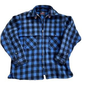 Johnson Woolen Mills Jacket Wool Flannel Blue Long Sleeve Vintage Hunting Togs